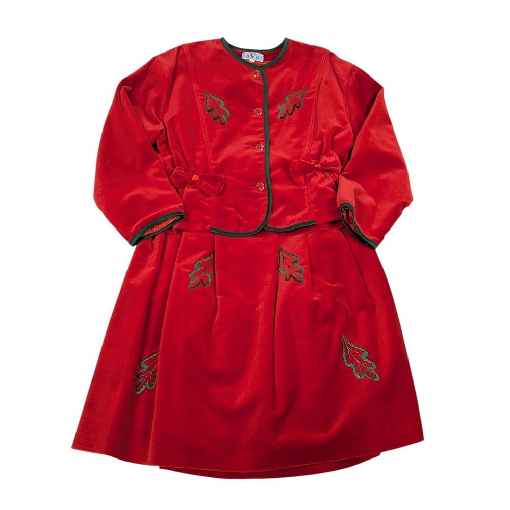 90s Vintage BVB Velvet Holiday Skirt Suit Set Girls Size 8 Made in Italy
